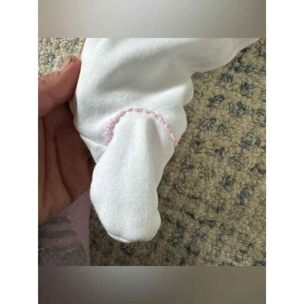 Kissy Kissy Hand Smocked CLB Charmed, White & Pink footie - size 9m